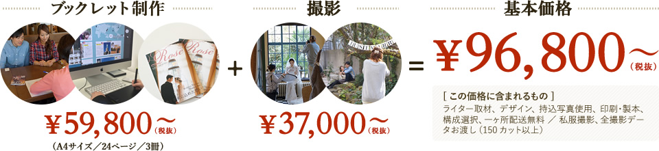 ブックレット制作＋撮影＝基本価格96,800円〜（税込）