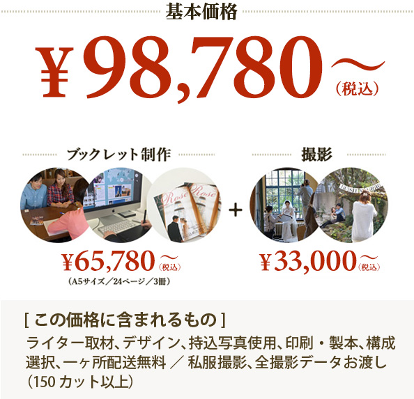 ブックレット制作＋撮影＝基本価格96,800円〜（税込）
